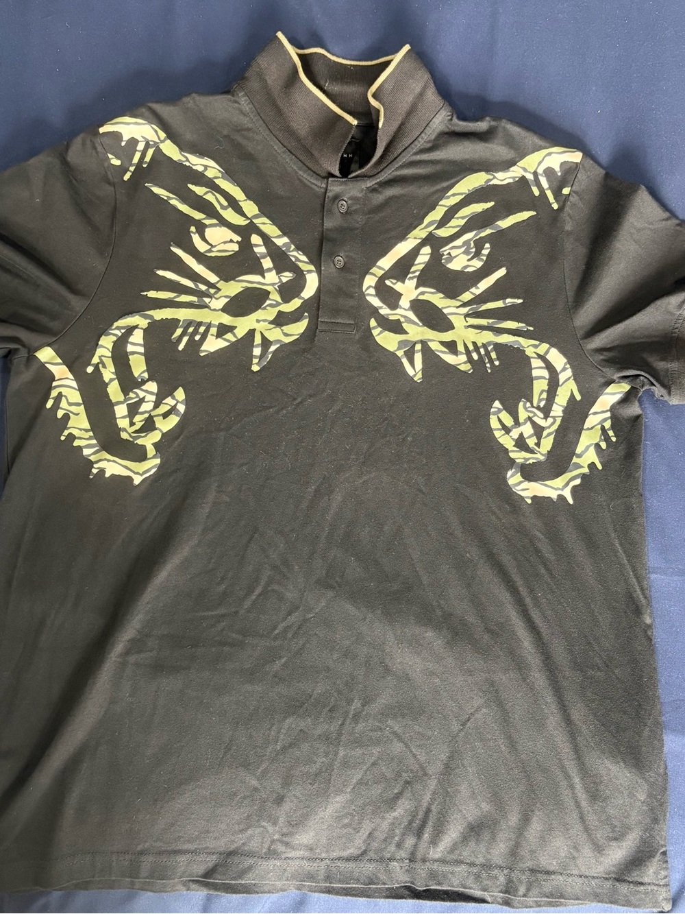 Sean John Black Polo with Neon Yellow Tiger Graphic